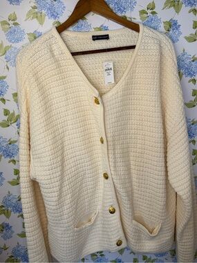 GAP Cream Button-Up Knit Cardigan with Gold Buttons
